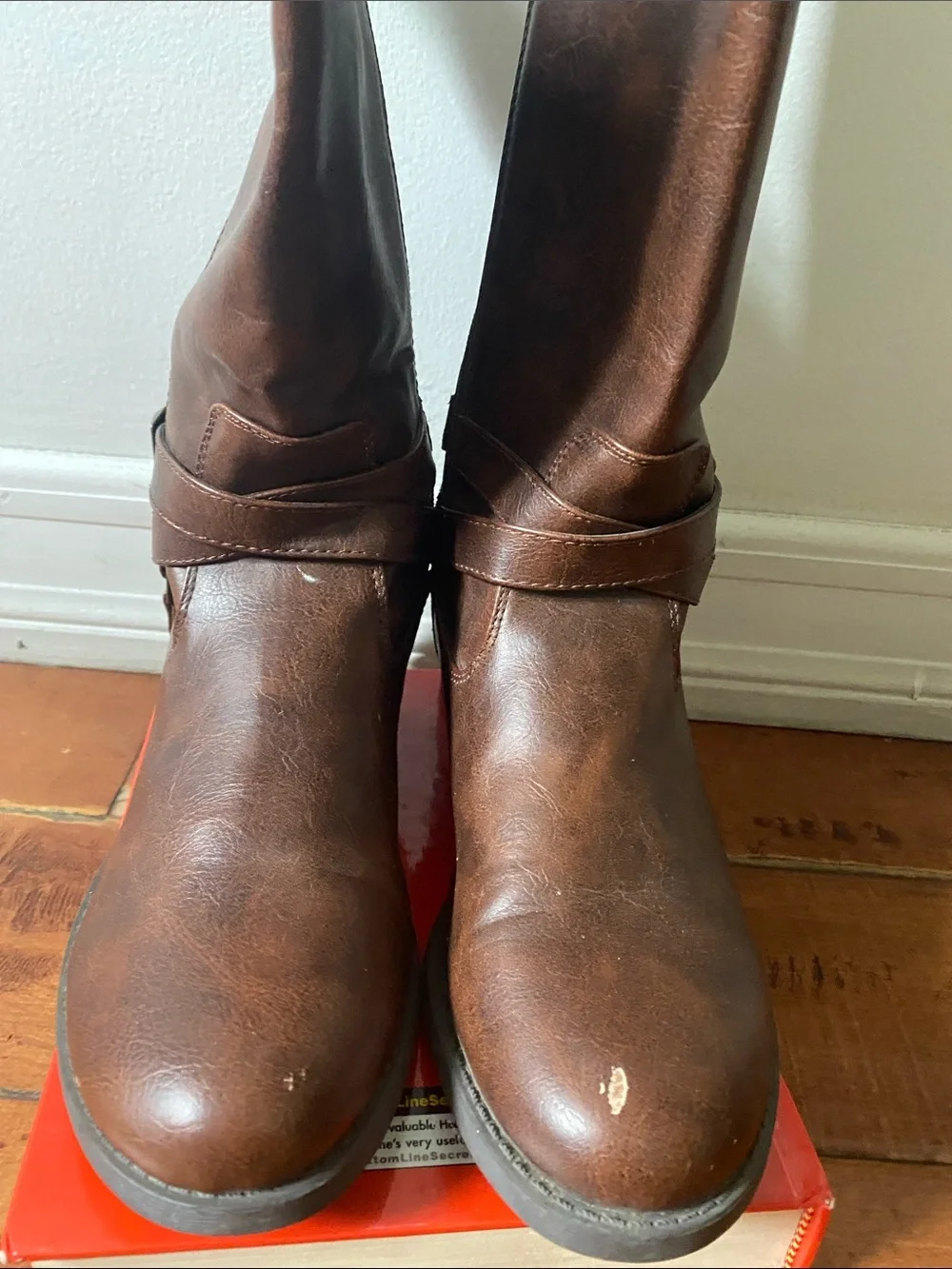 Guess Women's Tall Brown Over-the-Knee Buckle Riding Boots